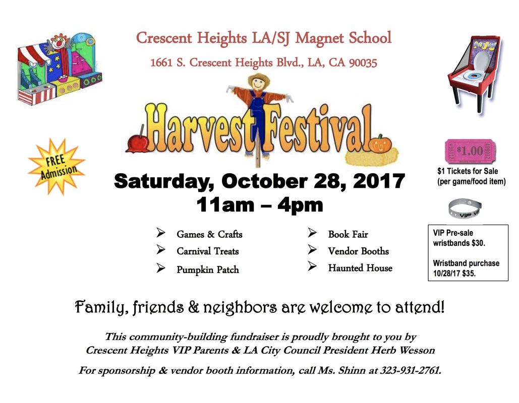 Harvest Festival SATURDAY at Crescent Heights School