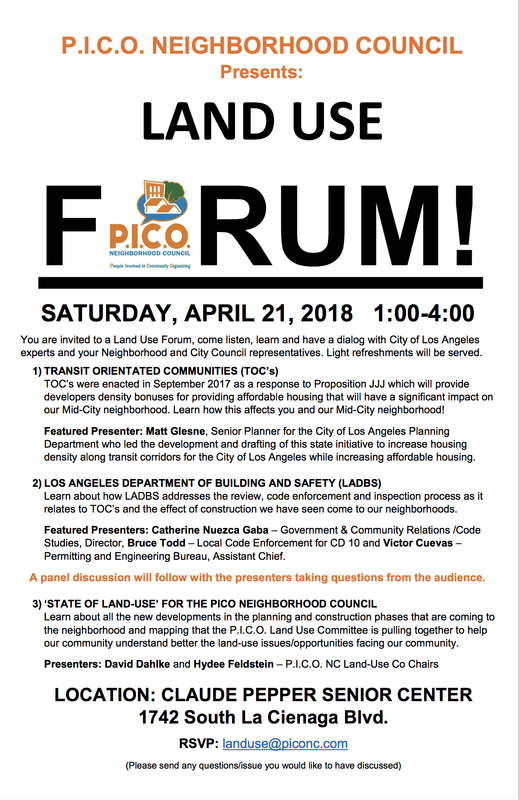 PICO Land Use Forum THIS SATURDAY!
