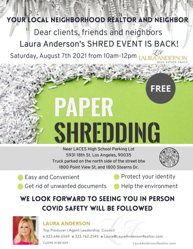 Laura Anderson’s Paper SHRED Event –  August 7th 10am-12pm