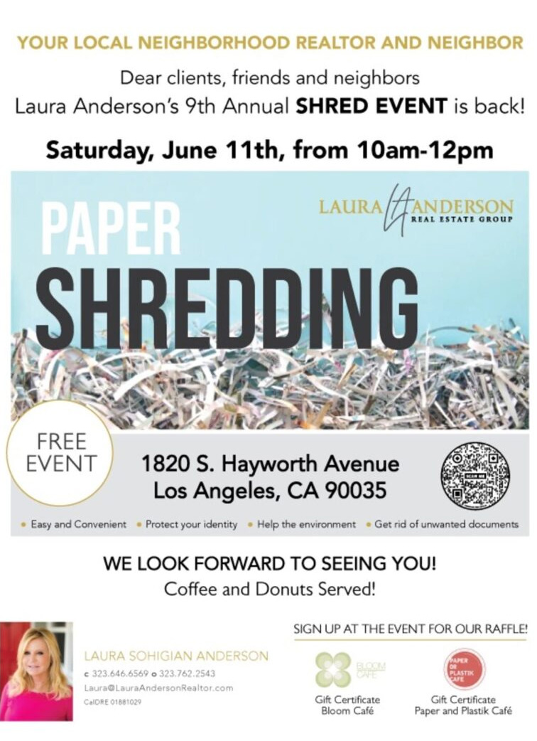 Laura Anderson’s Paper SHRED Event –  June 11th 10am-12pm